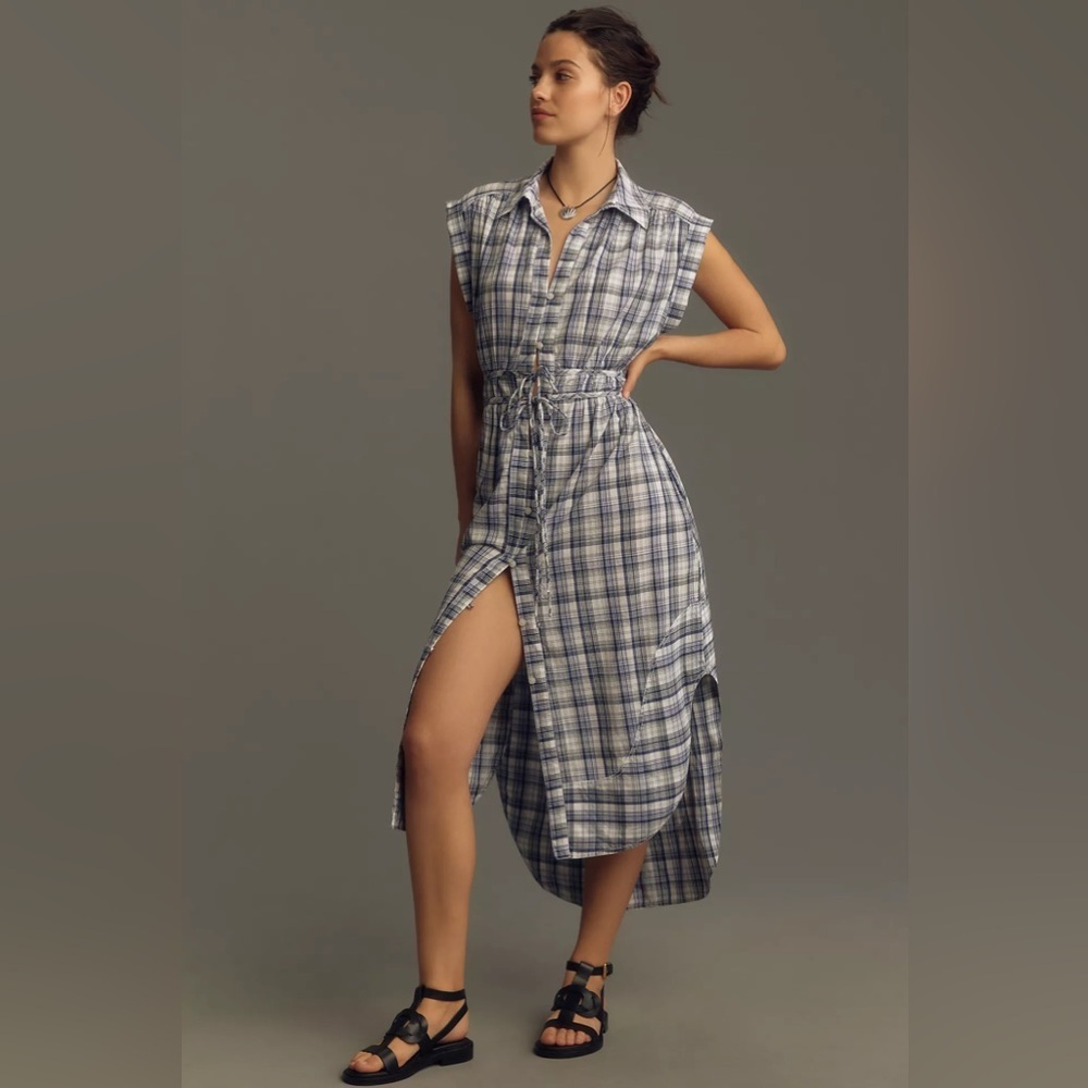 Pilcro Tie-Front Tunic Top Dress Blue Motif - Picture 3 of 15